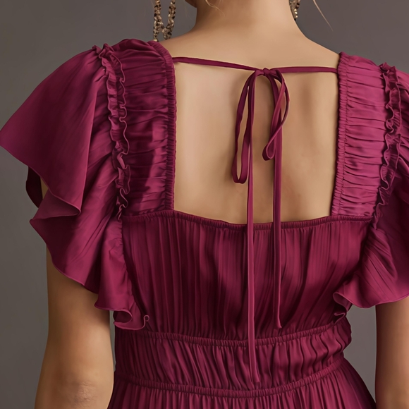 Anthropologie Somerset Ruffled Tiered Midi Dress Is Raspberry Size Medium - Picture 2 of 14